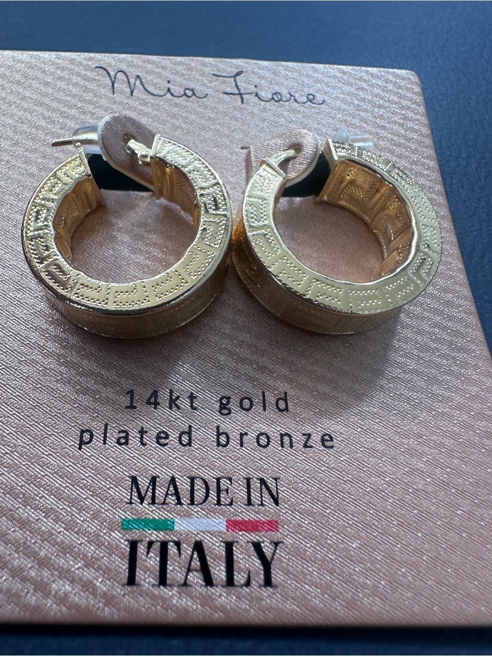 14kt Gold-Plated Bronze Hoop Greek Earrings - Gold